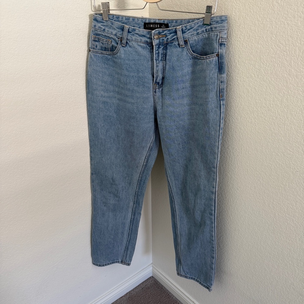 Lioness Straight Leg Jeans Blue Pockets Light Wash High Rise Denim size XL